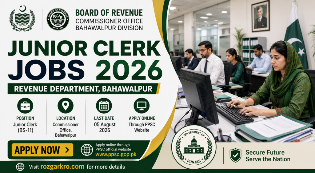 Junior Clerk Jobs 2026 – Apply Online | Revenue Department Bahawalpur